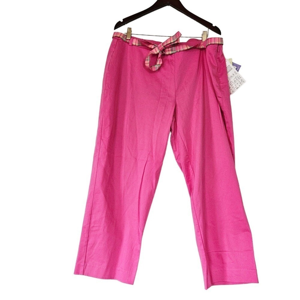Larkspur Womens Pink Pull On Pants Size 20W Plaid Belt Stretch Casual NWT